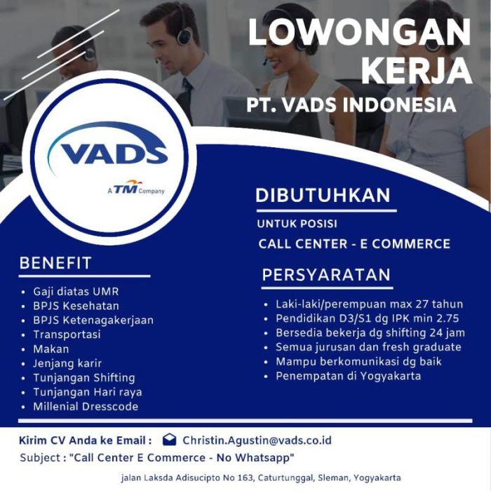 Vads yogyakarta jogja telekomunikasi gaji pokok perusahaan ump wilayah penempatan posisi Gaji pt vads jogja